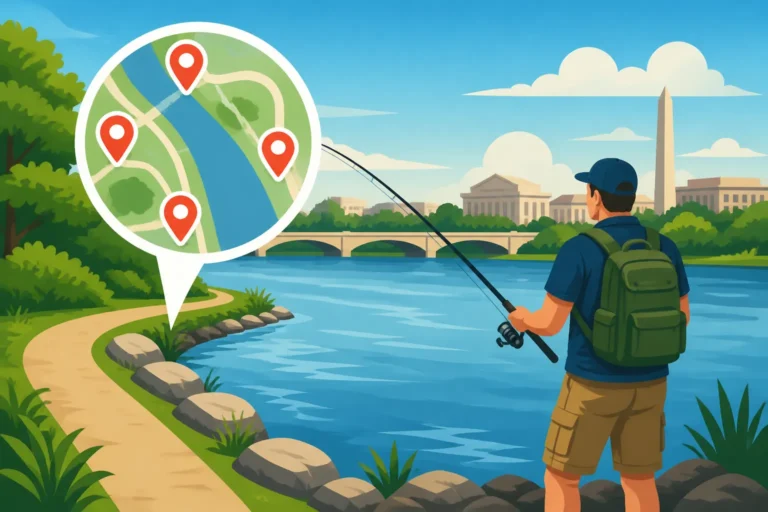 Bank Fishing Access Points on the Potomac River Near Alexandria, Virginia