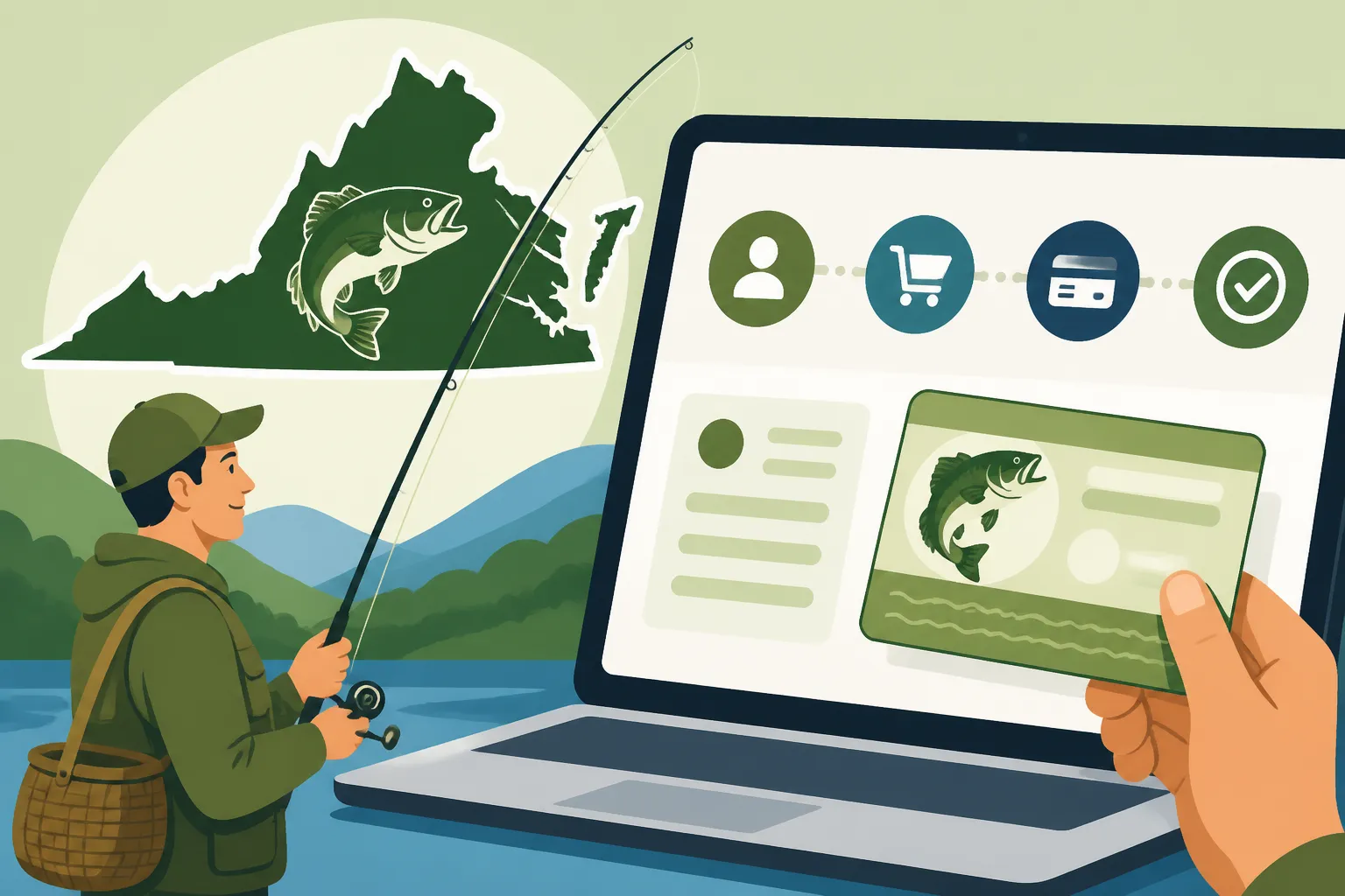 Virginia DWR website fishing license purchase steps